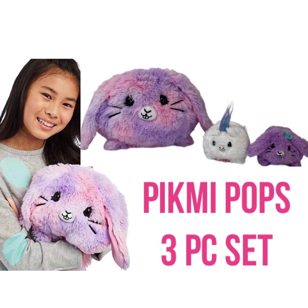 Pikmi Pops Super Flip Cinnabon Giant Bunny & 2 Baby Pops Plush Y2K Vintage Toys